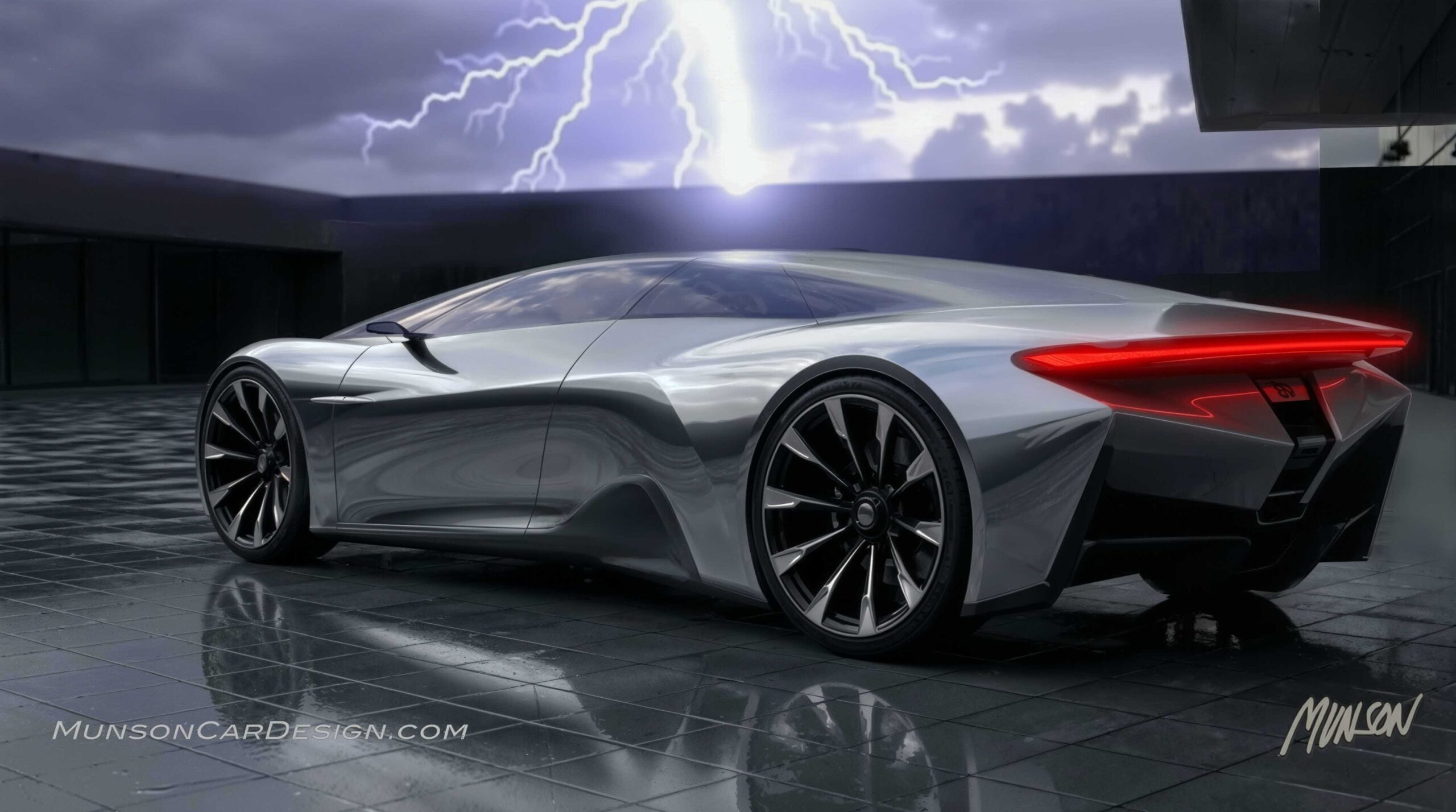 Mid-Engine 2+2 exterior concept rear 3/4 using Adobe Photoshop and Vizcom's Modify and Animate