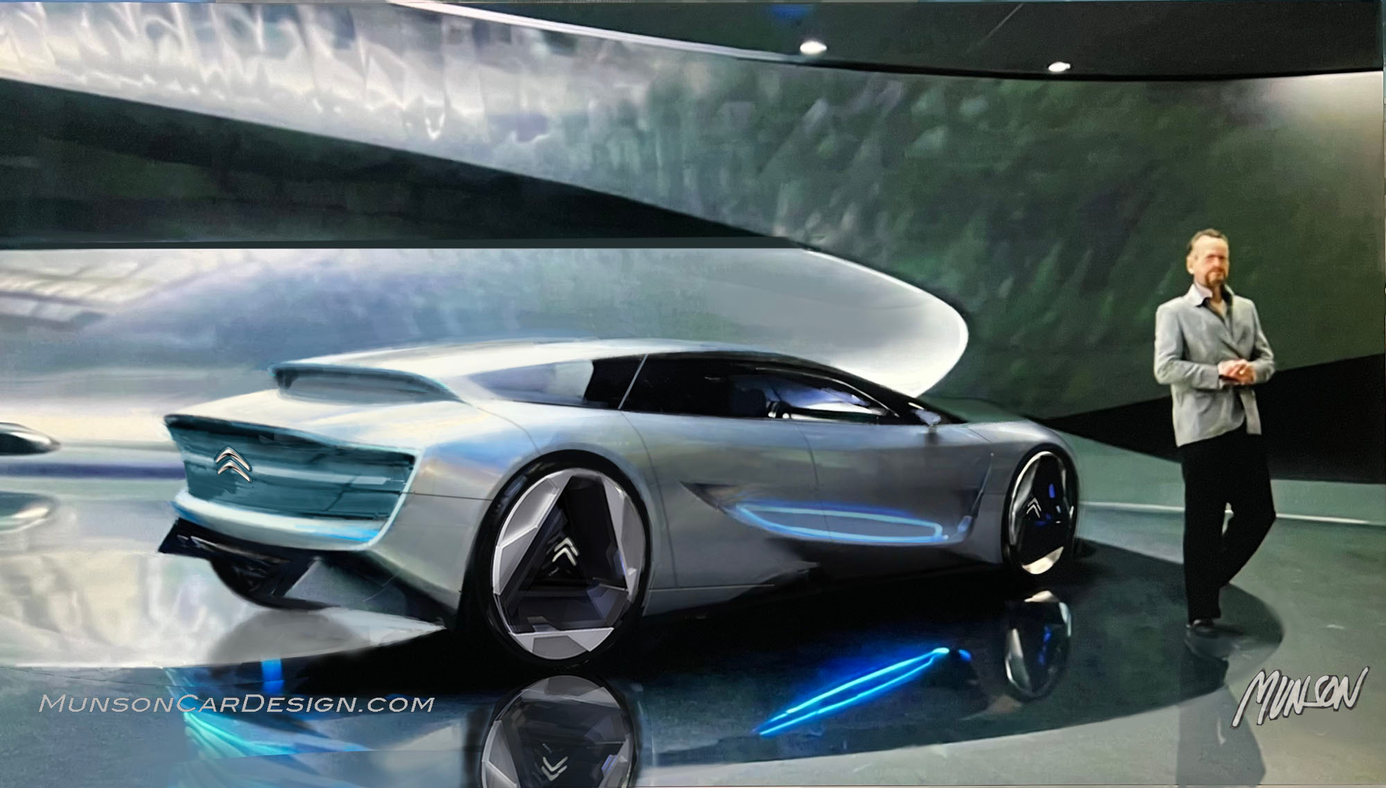 Citroen Touring Sedan exterior concept rear 3/4 using Adobe Photoshop and Chat GPT Sora