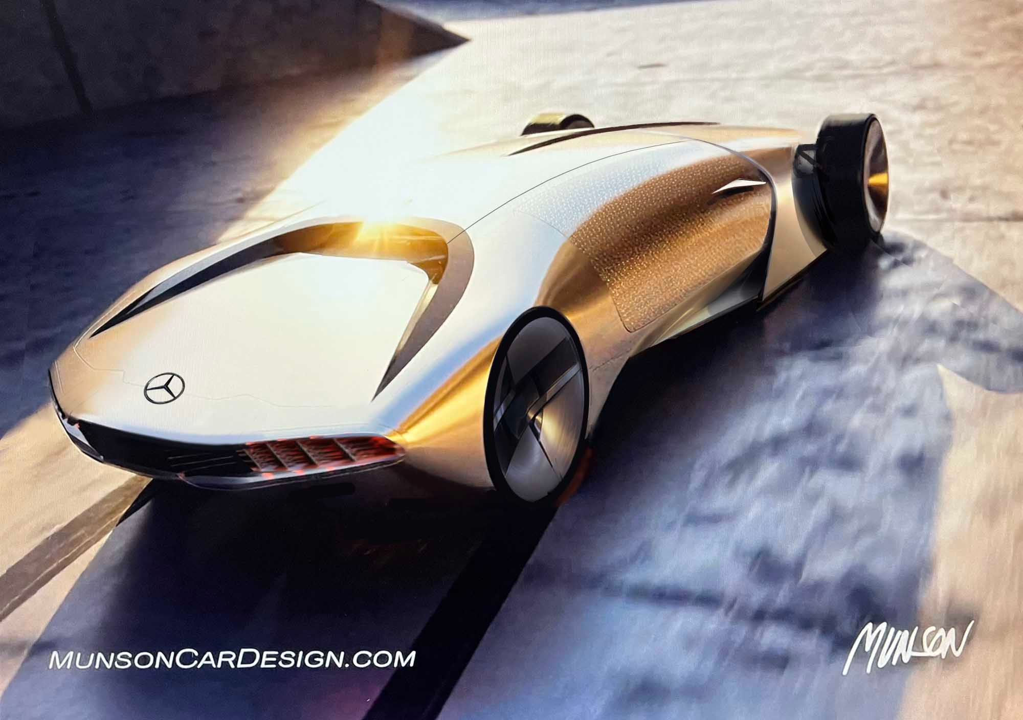 Mercedes Autonomous Capsule exterior concet car rear 3/4 using Adobe Photoshop Elements and Vizcom.ai