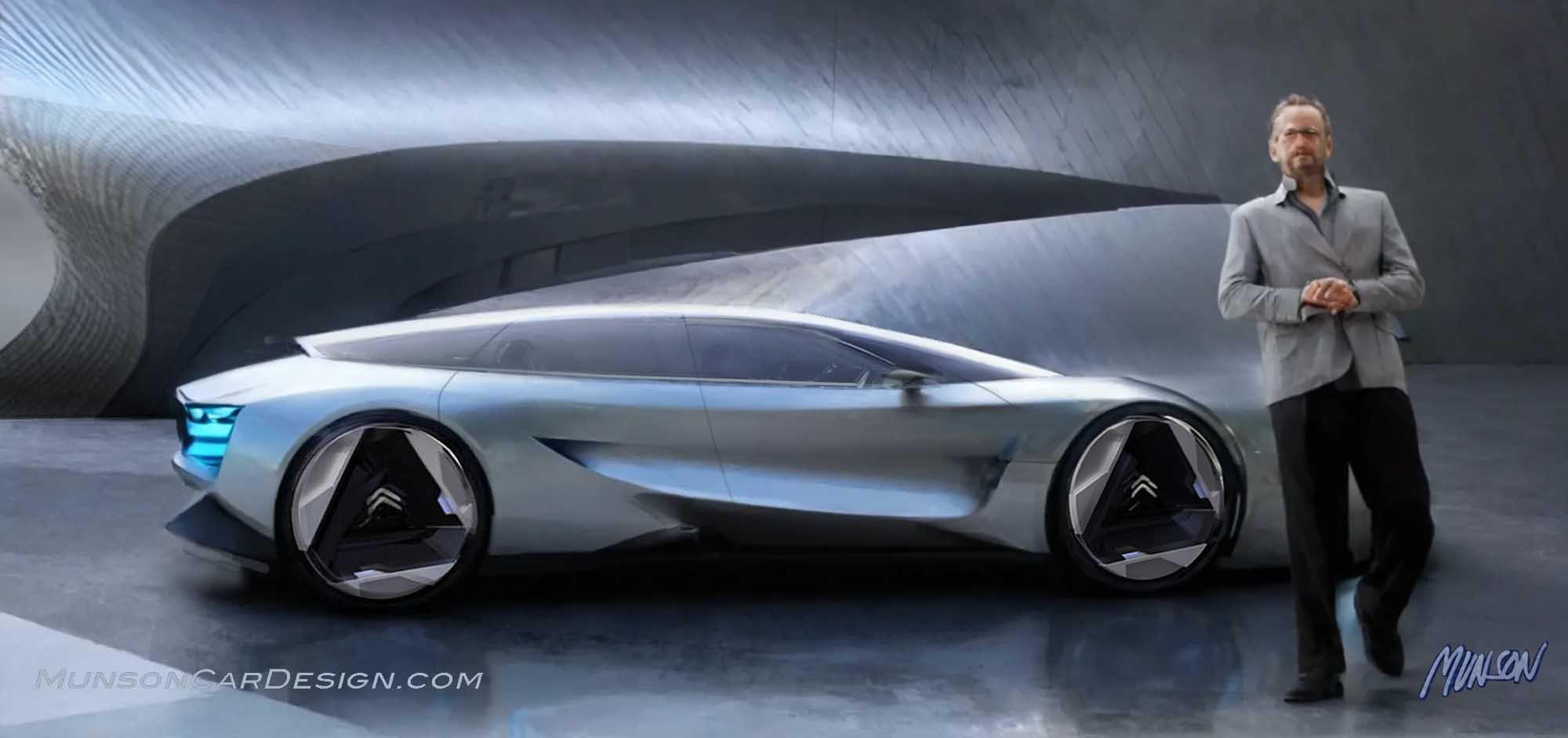 Citroen sedan concept exterior side view using Adobe Photoshop, Vizcom.ai and Chat GPT Sora AI video model