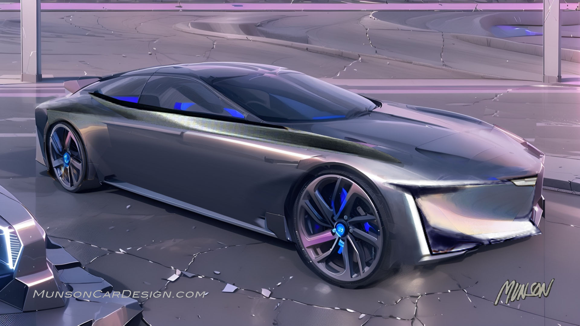 Cadillac flagship concept car rear 3/4 using Photoshop and Vizcom.ai