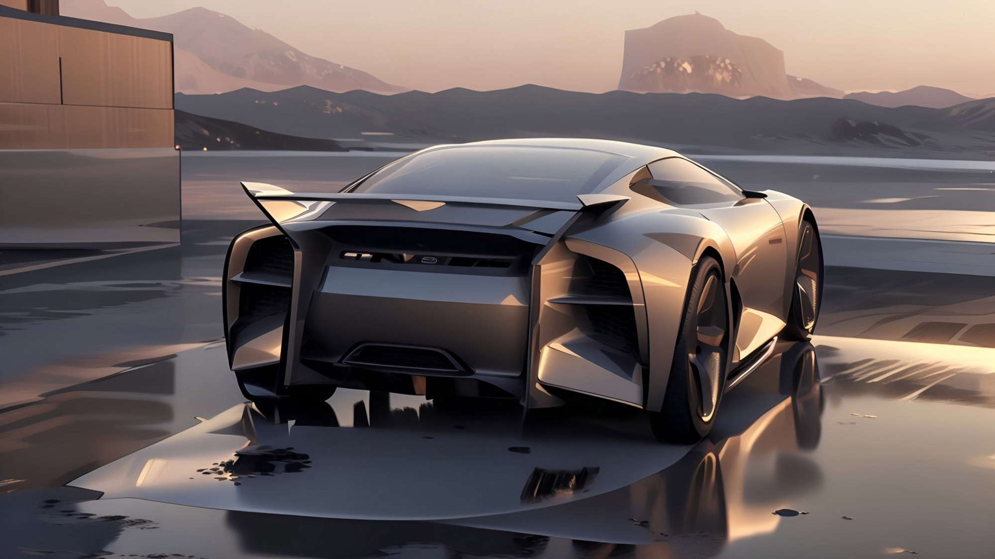 Chevrolet Corvette supercar concept rear 3/4 view using Photoshop and Vizcom.ai