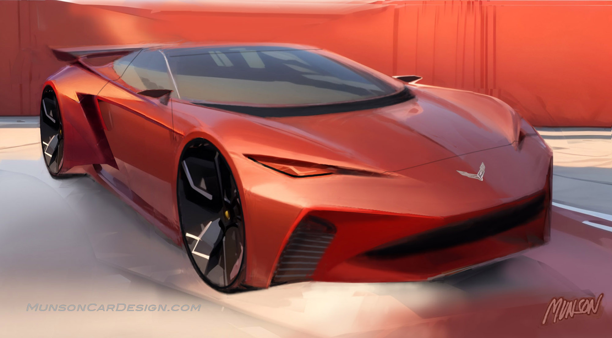 Chevrolet Mid-Engine Corvette concept front 3/4 view using Photoshop and Vizcom.ai