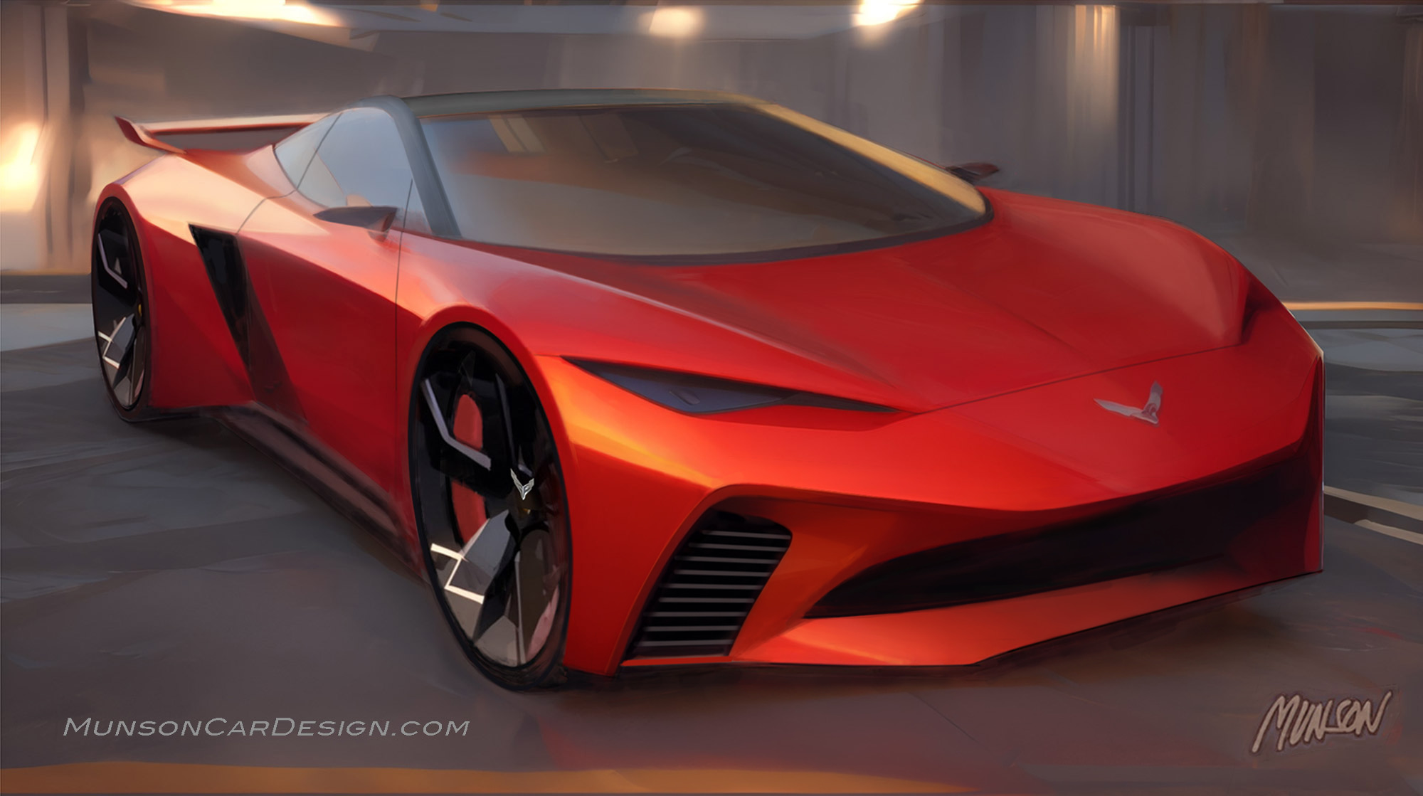 Chevrolet Mid-Engine Corvette concept front 3/4 view using Photoshop and Vizcom.ai