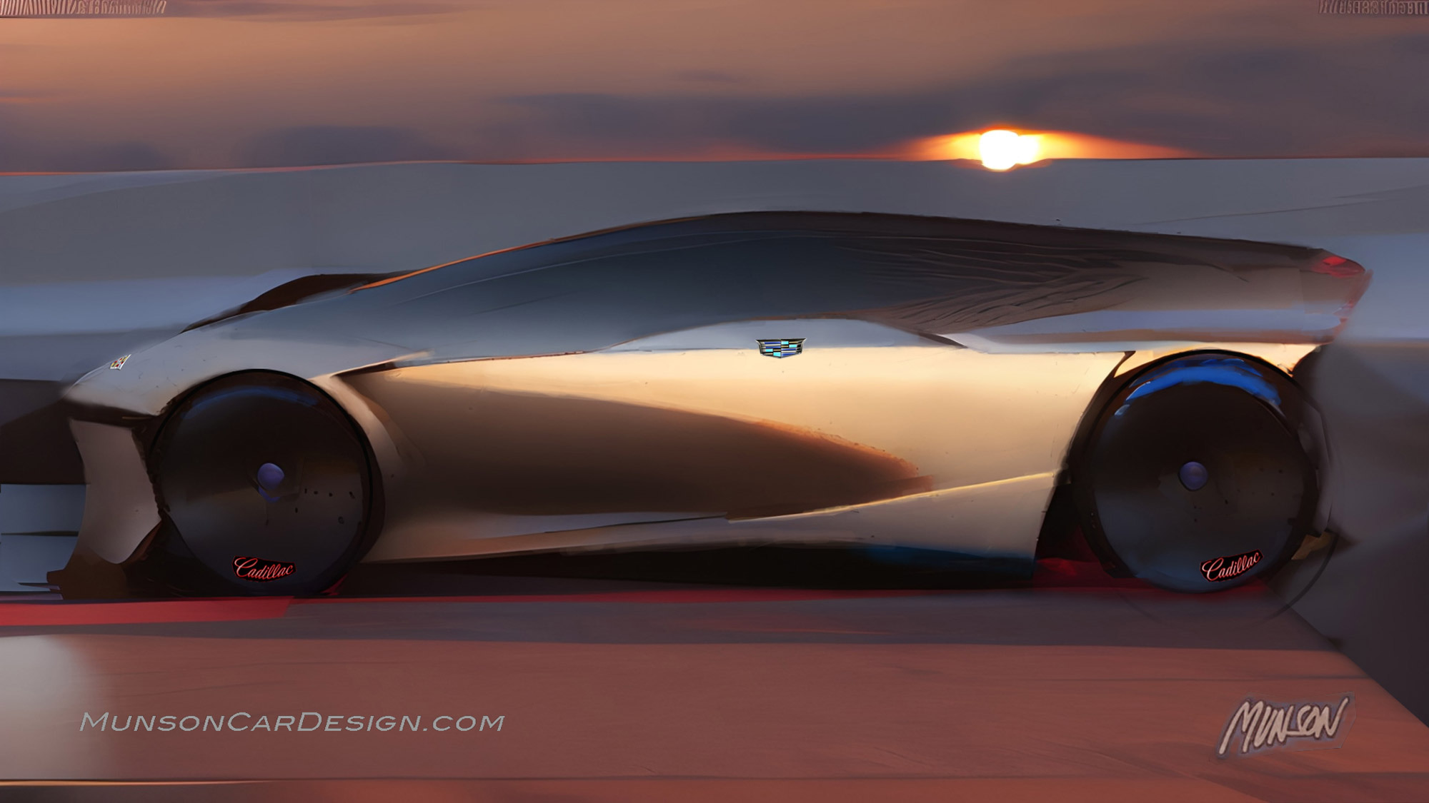 Cadillac mid-engine side and front 3/4 exterior concept using Vizcom.ai