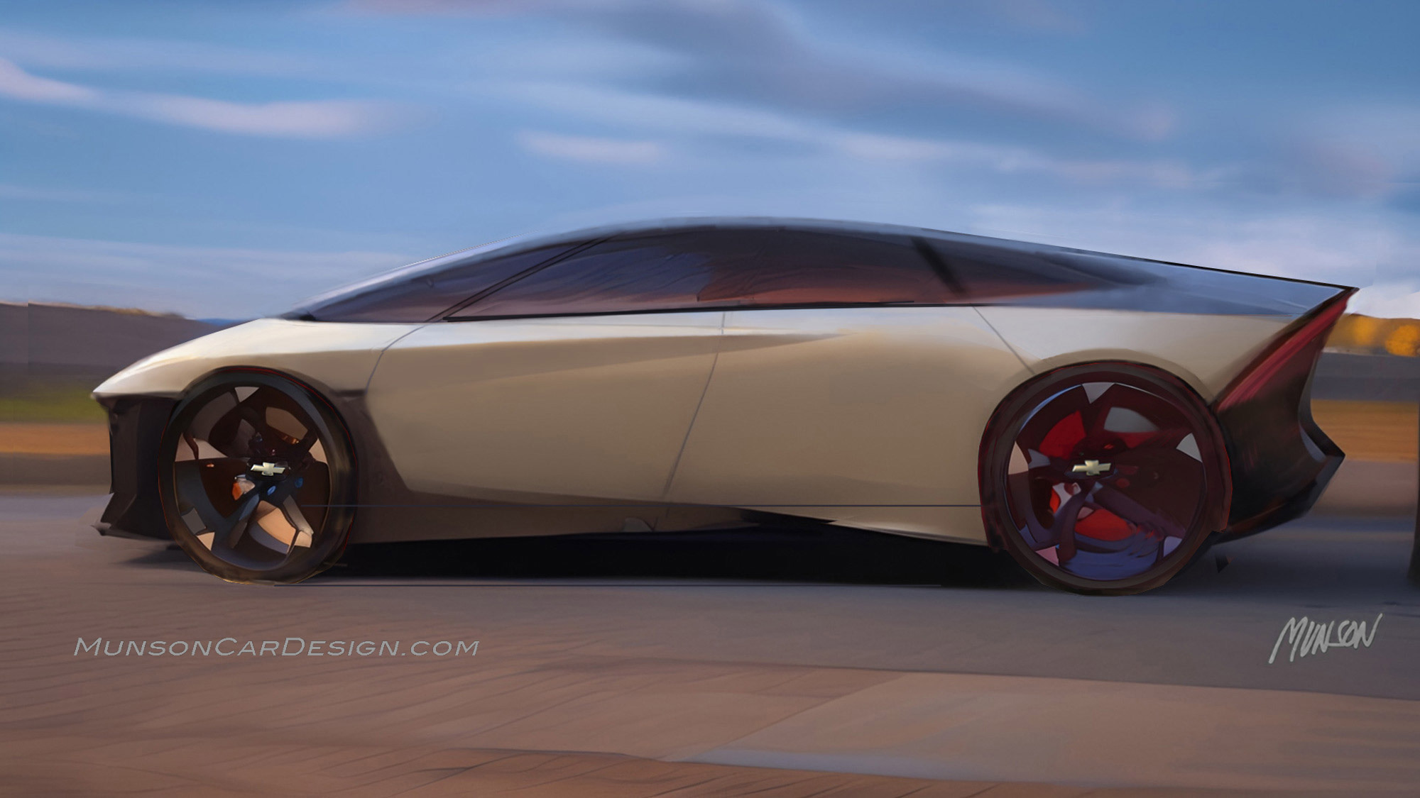 Chevrolet One-box sedan side view concept using Photoshop and Vizcom.ai