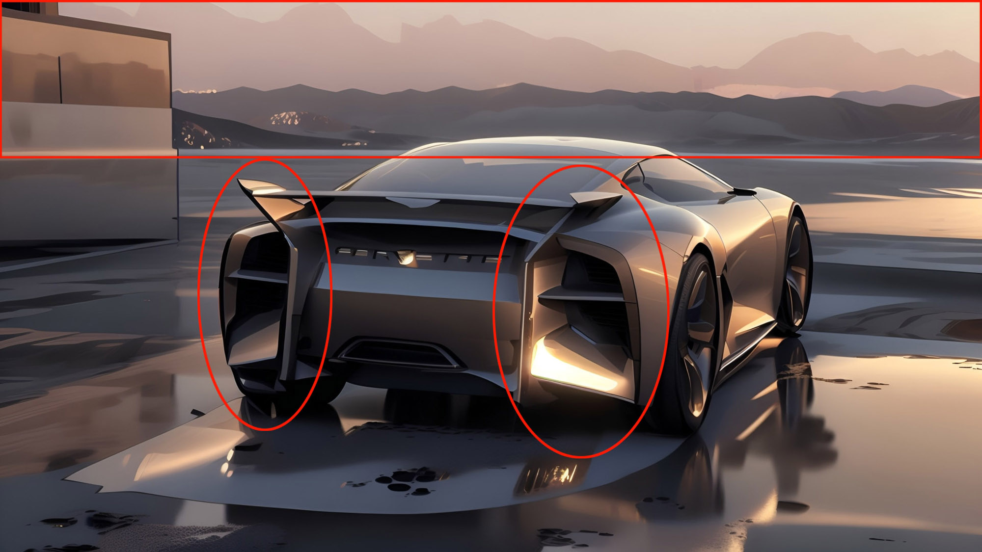 Chevrolet Corvette supercar concept rear 3/4 view using Vizcom.ai