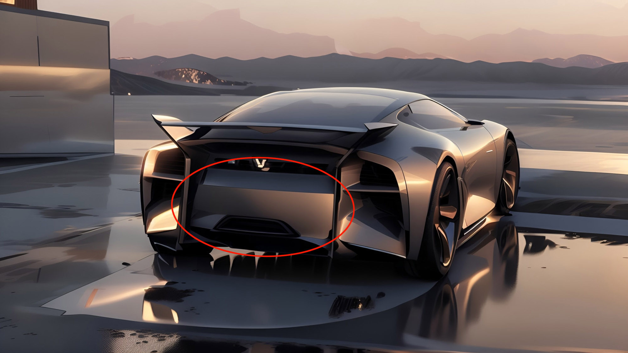 Chevrolet Corvette supercar concept rear 3/4 view using Vizcom.ai