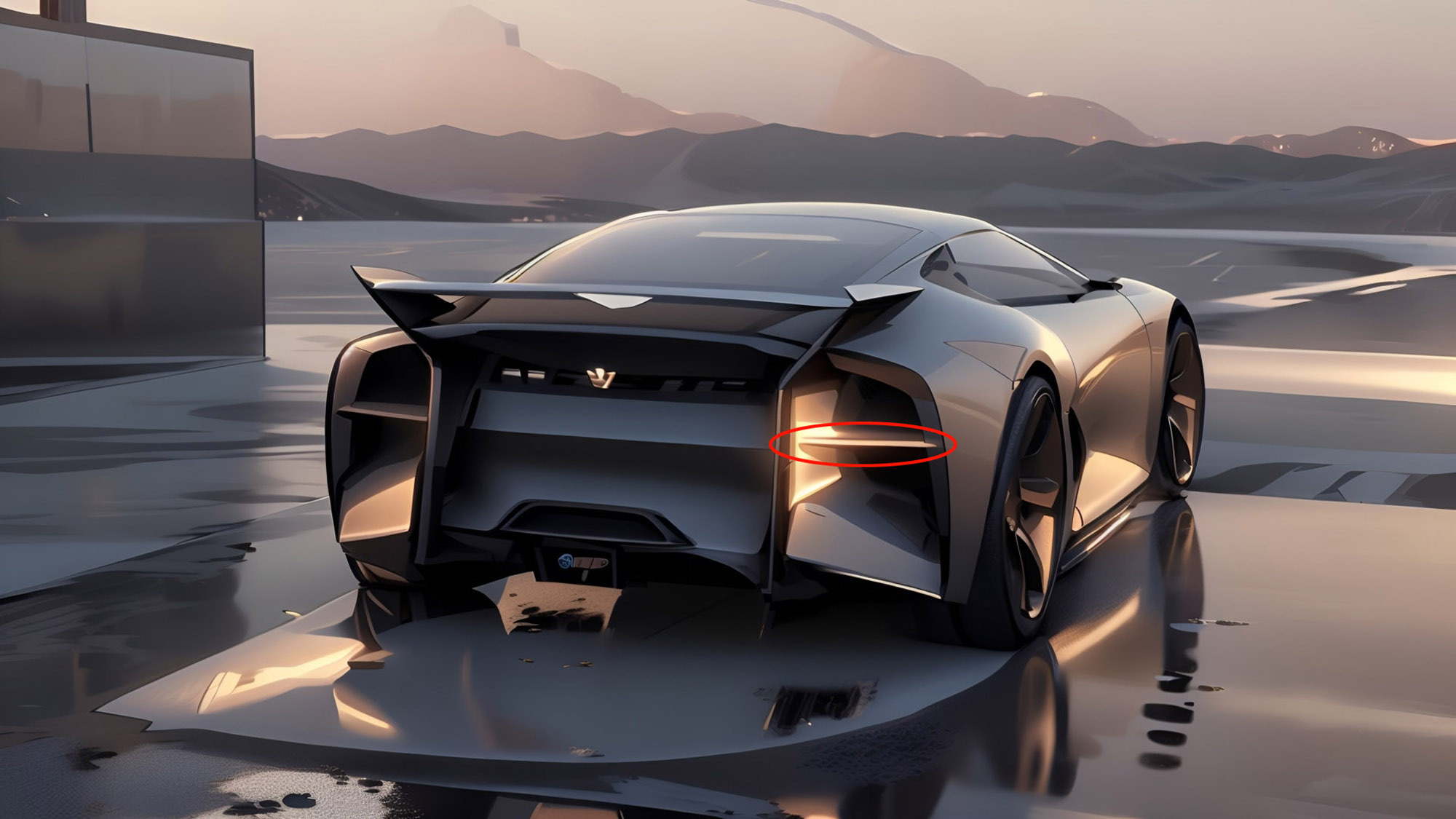 Chevrolet Corvette supercar concept rear 3/4 view using Vizcom.ai