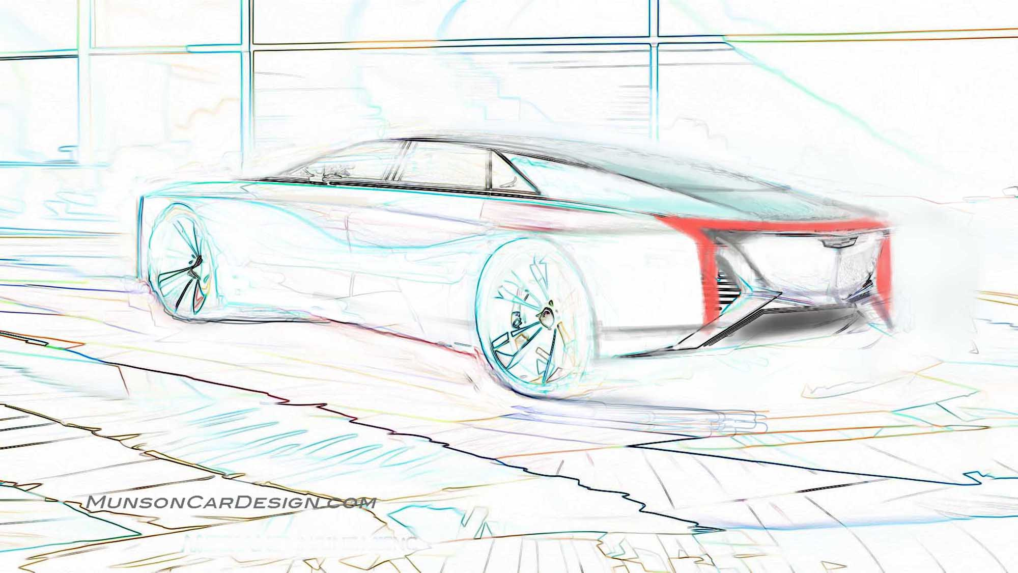 Cadillac flagship concept car rear 3/4 using Photoshop and Vizcom.ai