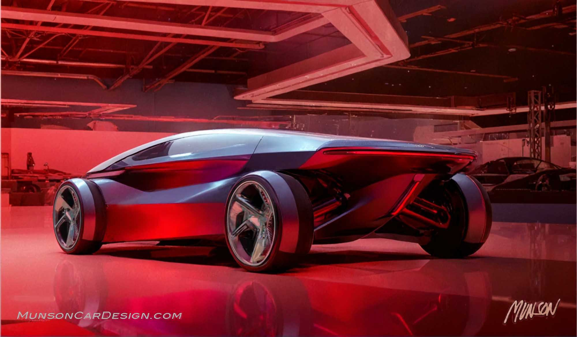 Future car concept rear 3/4 exterior using Adobe Photoshop and Vizcom.ai