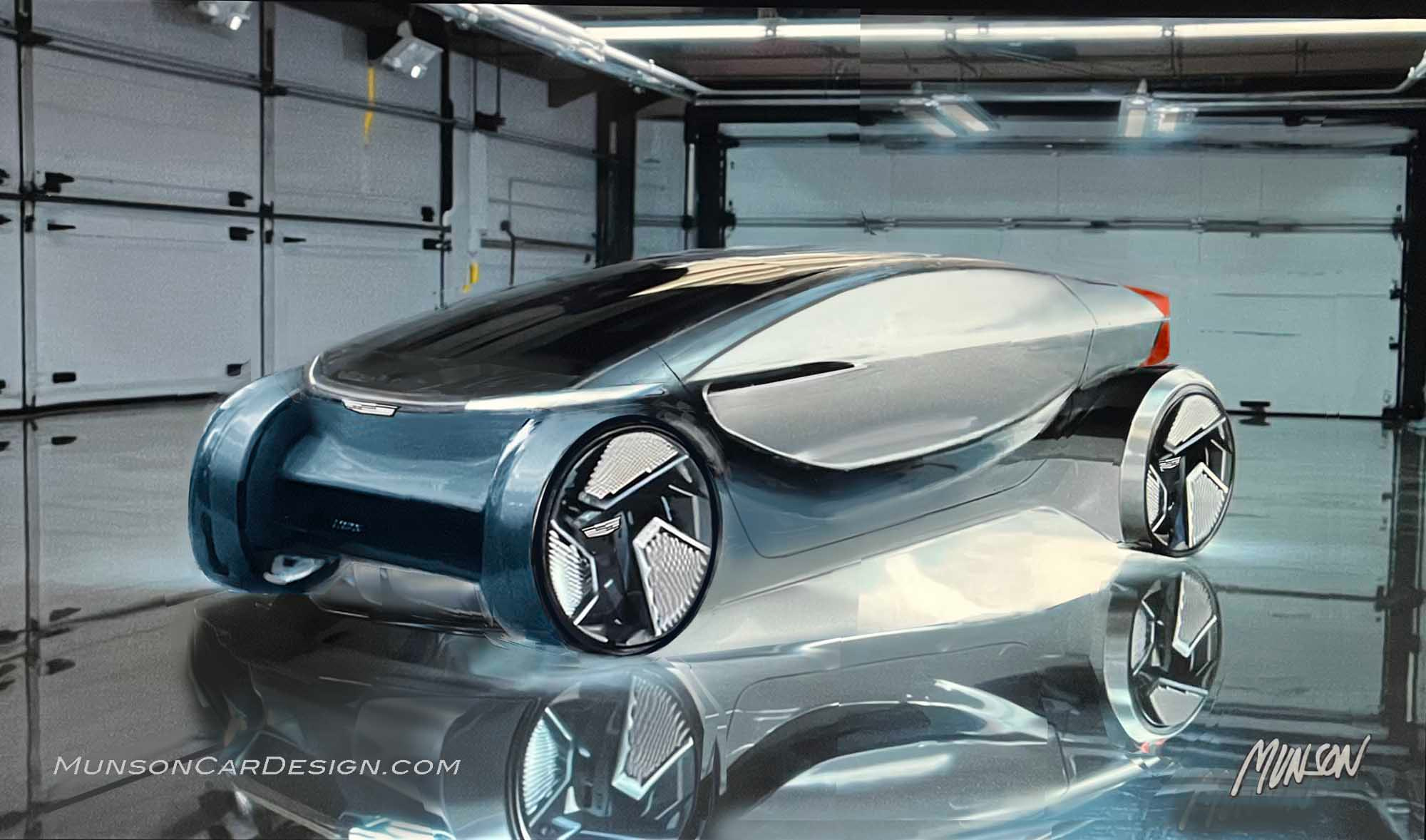 Autonomous Cadillac concept front 3/4 using Adobe Photoshop, Vizcom.ai and ChatGPT Sora