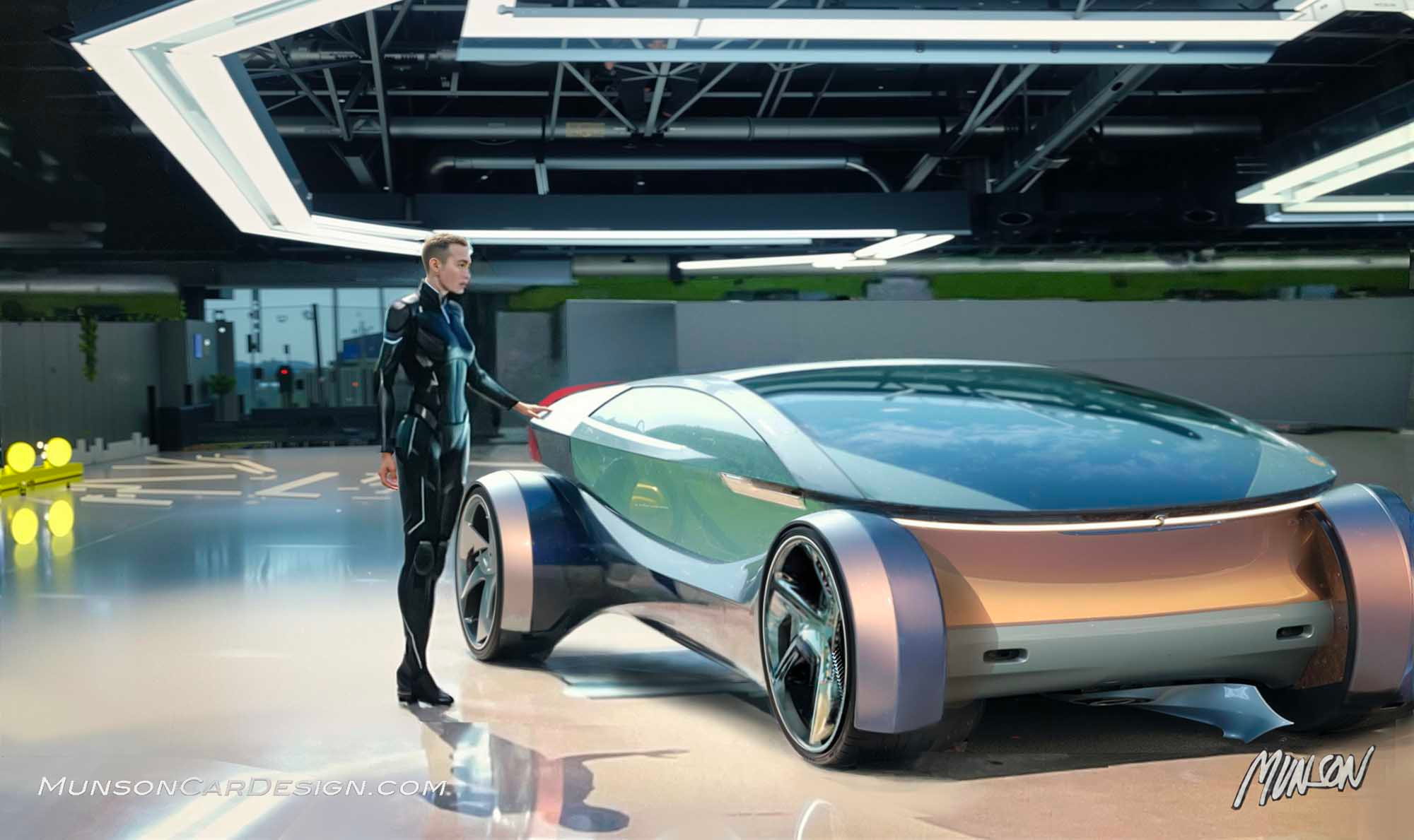 Future car concept front 3/4 exterior using Adobe Photoshop, Vizcom.ai and ChatGPT Sora