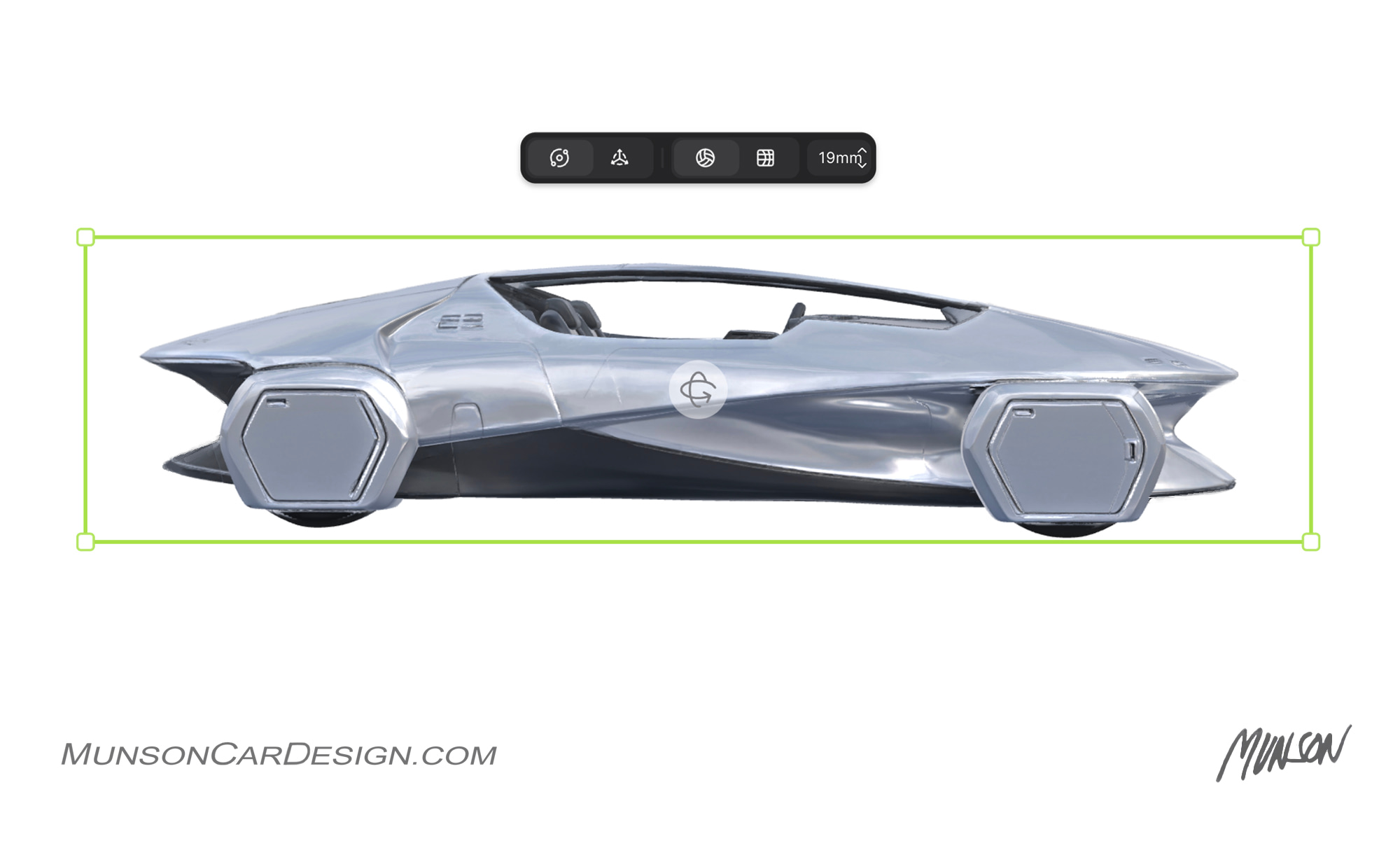 Futuristic exterior concept car using Adobe Photoshop Elements and Vizcom 3D