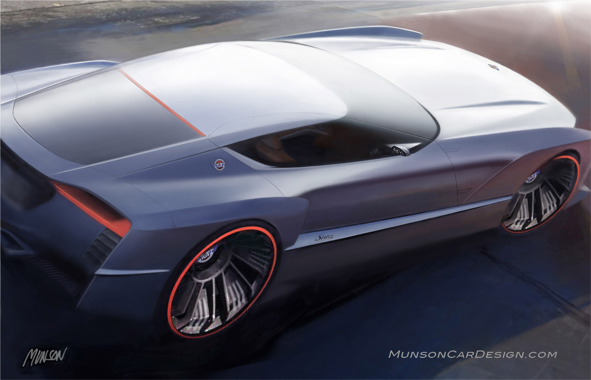 Retro Cadillac Coupe rear 3/4 concept rendering variation using Photoshop