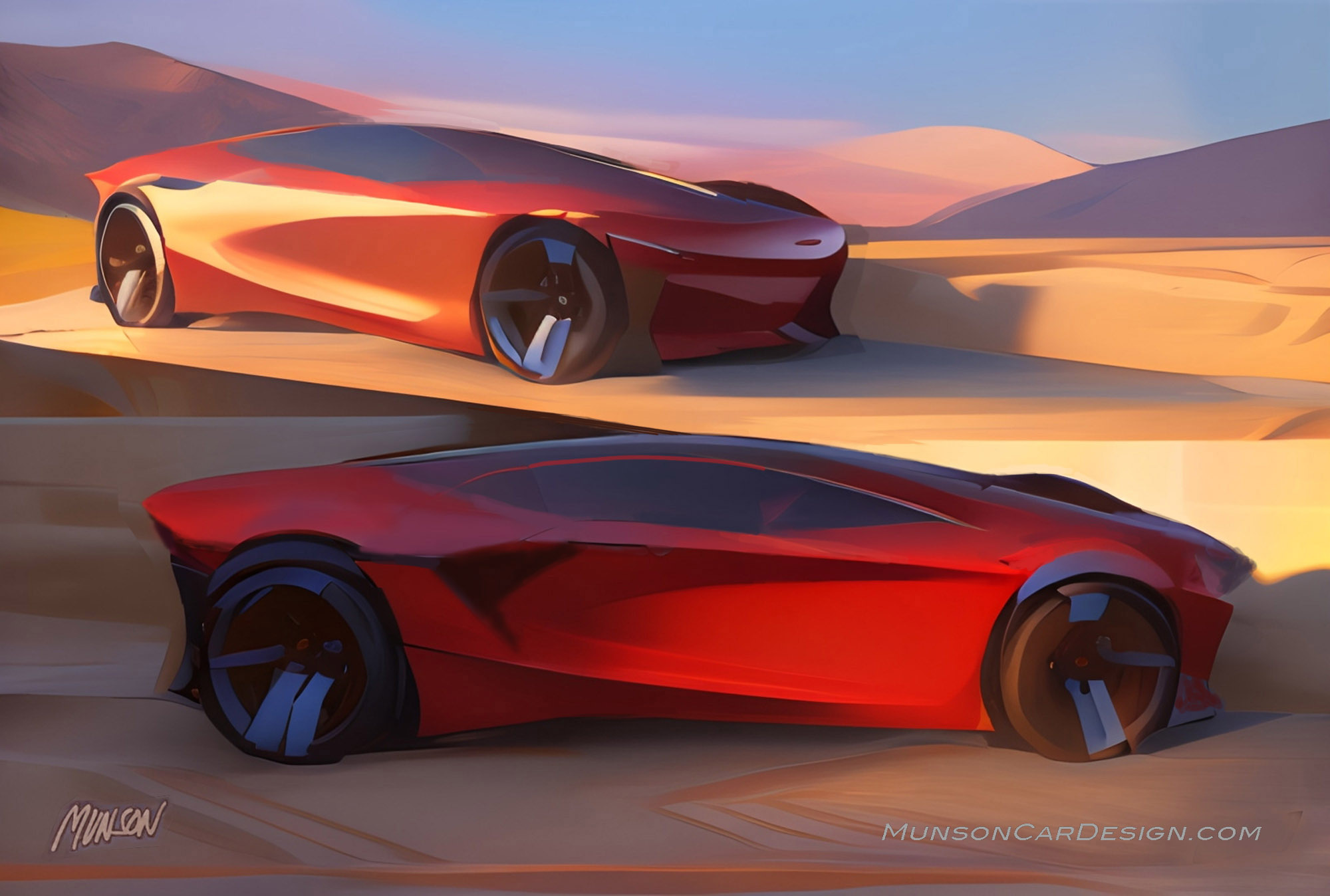 Cadillac mid-engine side and front 3/4 exterior concept using Vizcom.ai
