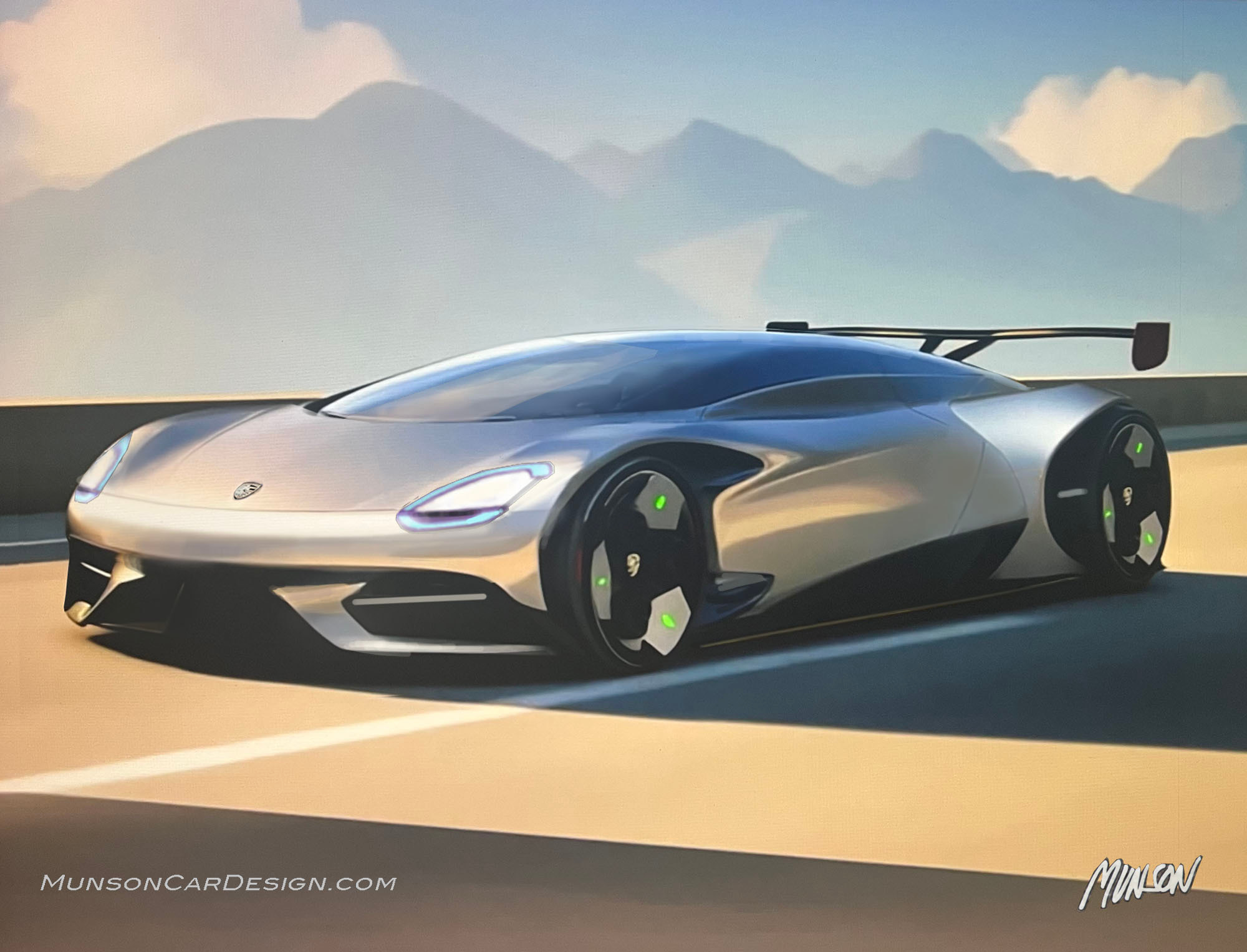 Porsche rendering from Runway video still frame Photoshopped