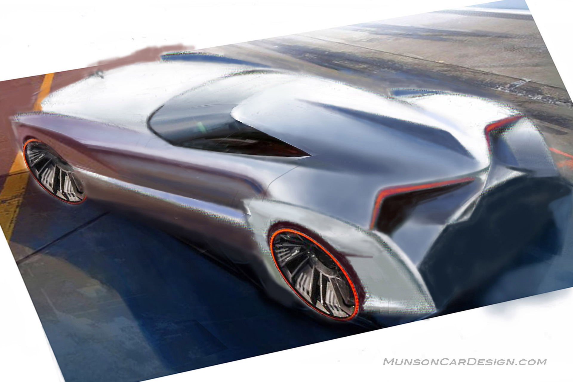 Retro Cadillac Coupe rear 3/4 concept sketch using Photoshop