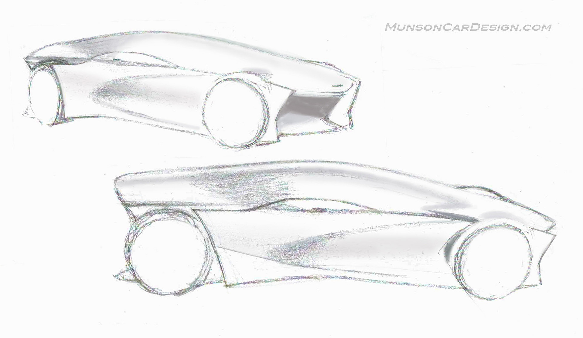 Cadillac mid-engine side and front 3/4 exterior form study sketch