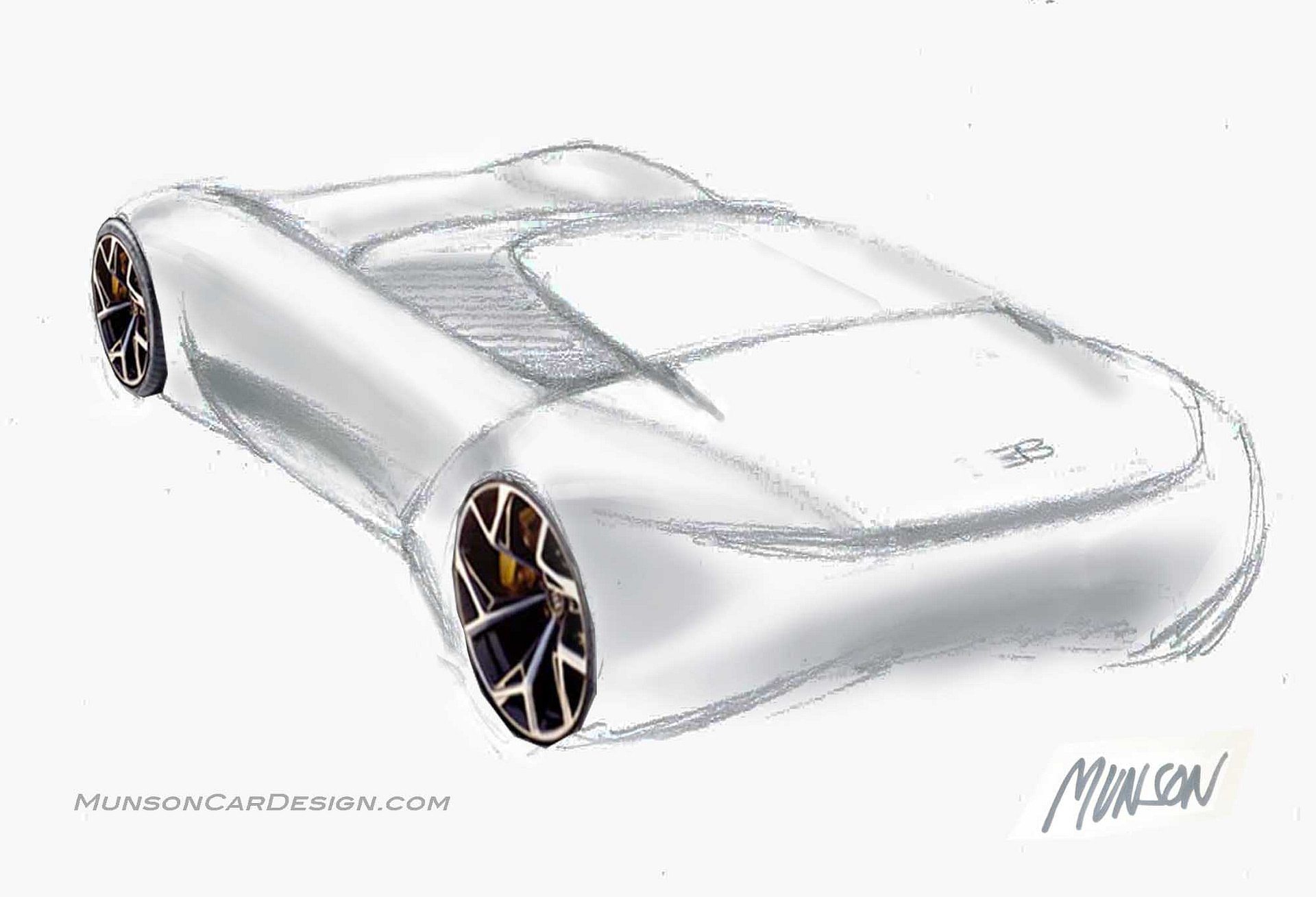 Bugatti Vision Concept coupe rear 3/4 rough hand drawn sketch