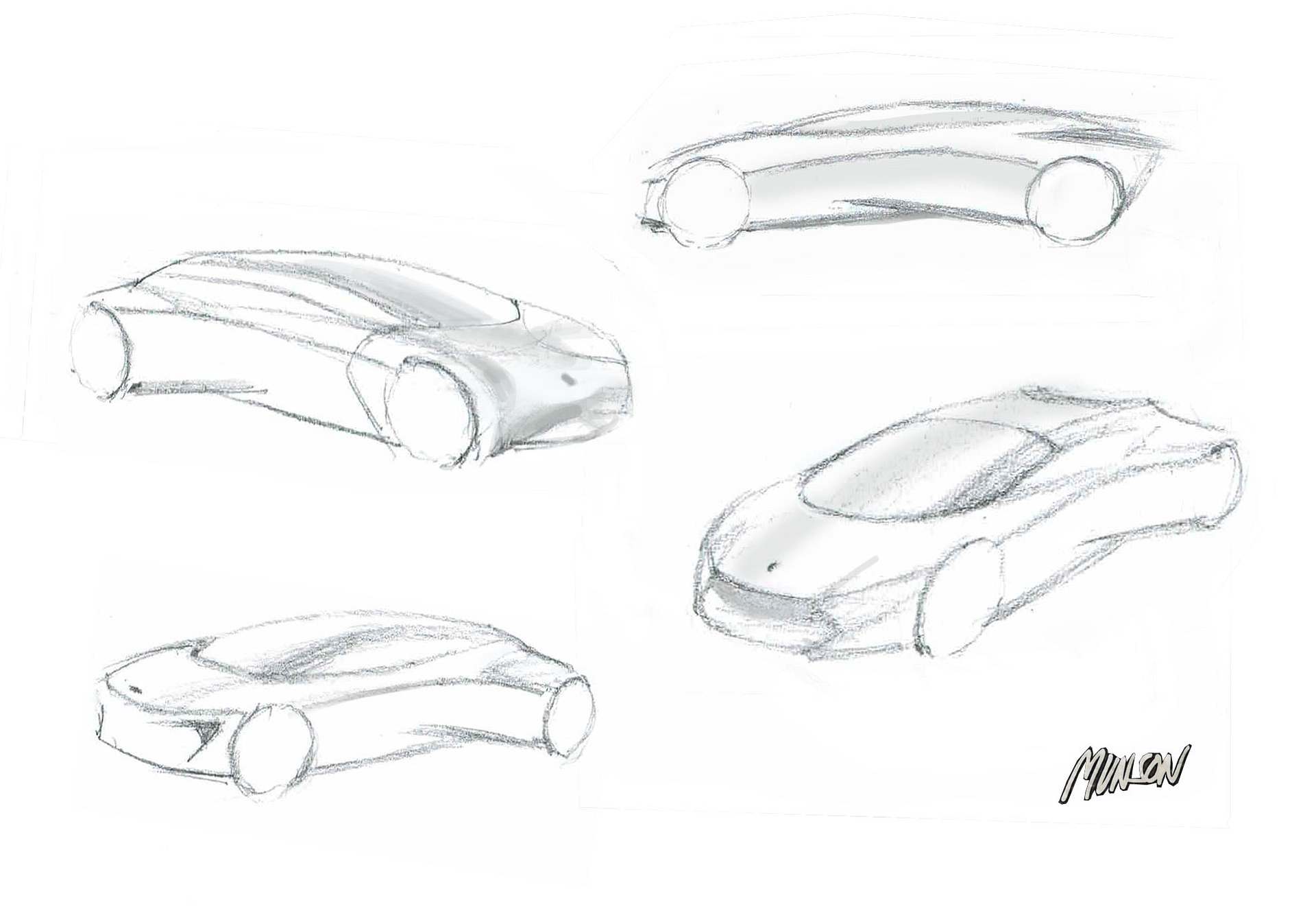 Original sketches for Buick shooting brake done with pencil and paper