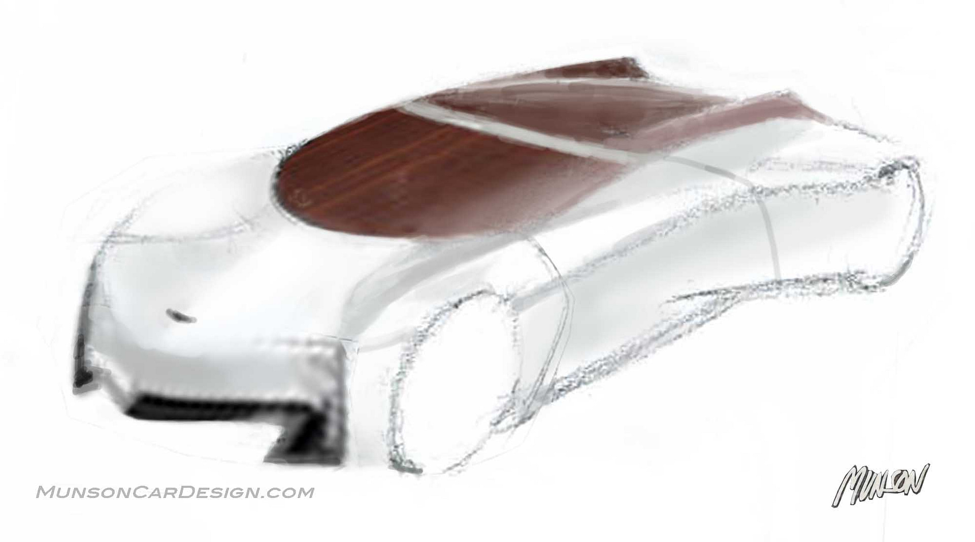 Original sketch for Bugatti Roadster done with pencil and paper, plus Adobe Photoshop