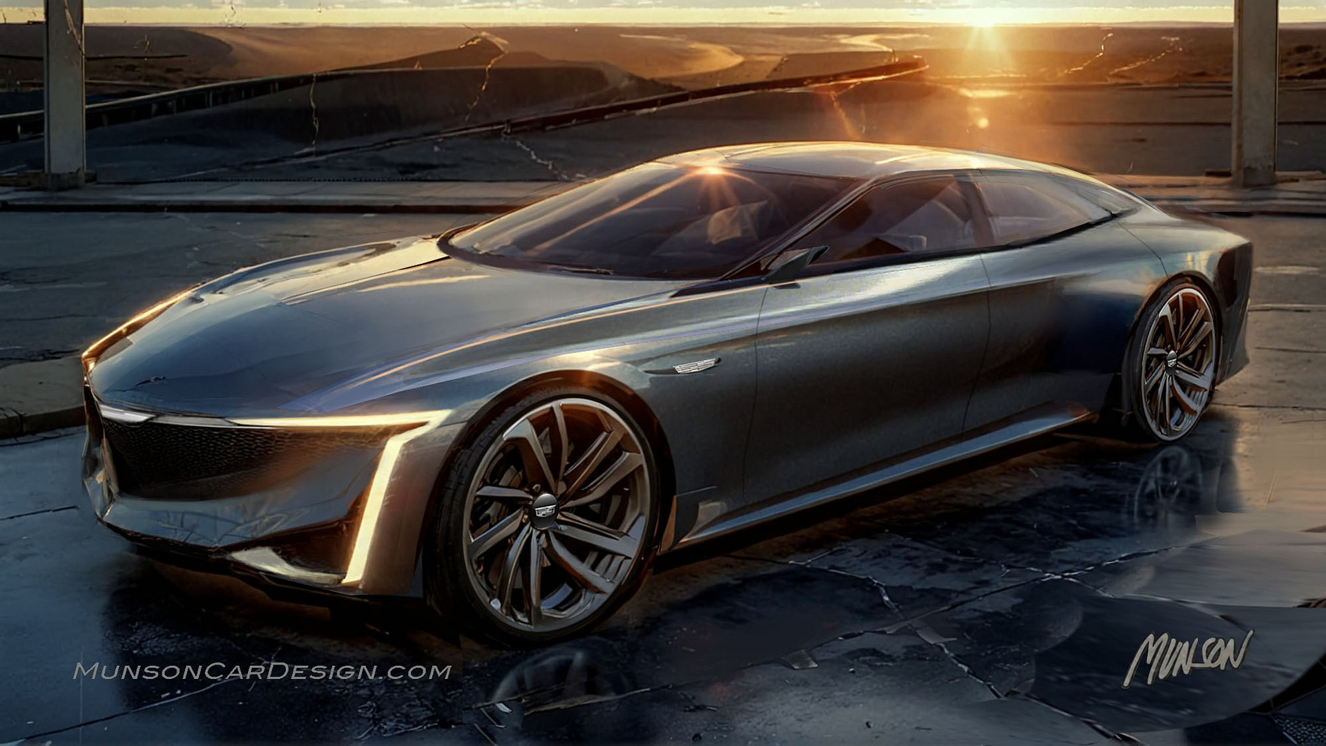 Cadillac flagship concept car rear 3/4 using Photoshop and Vizcom.ai