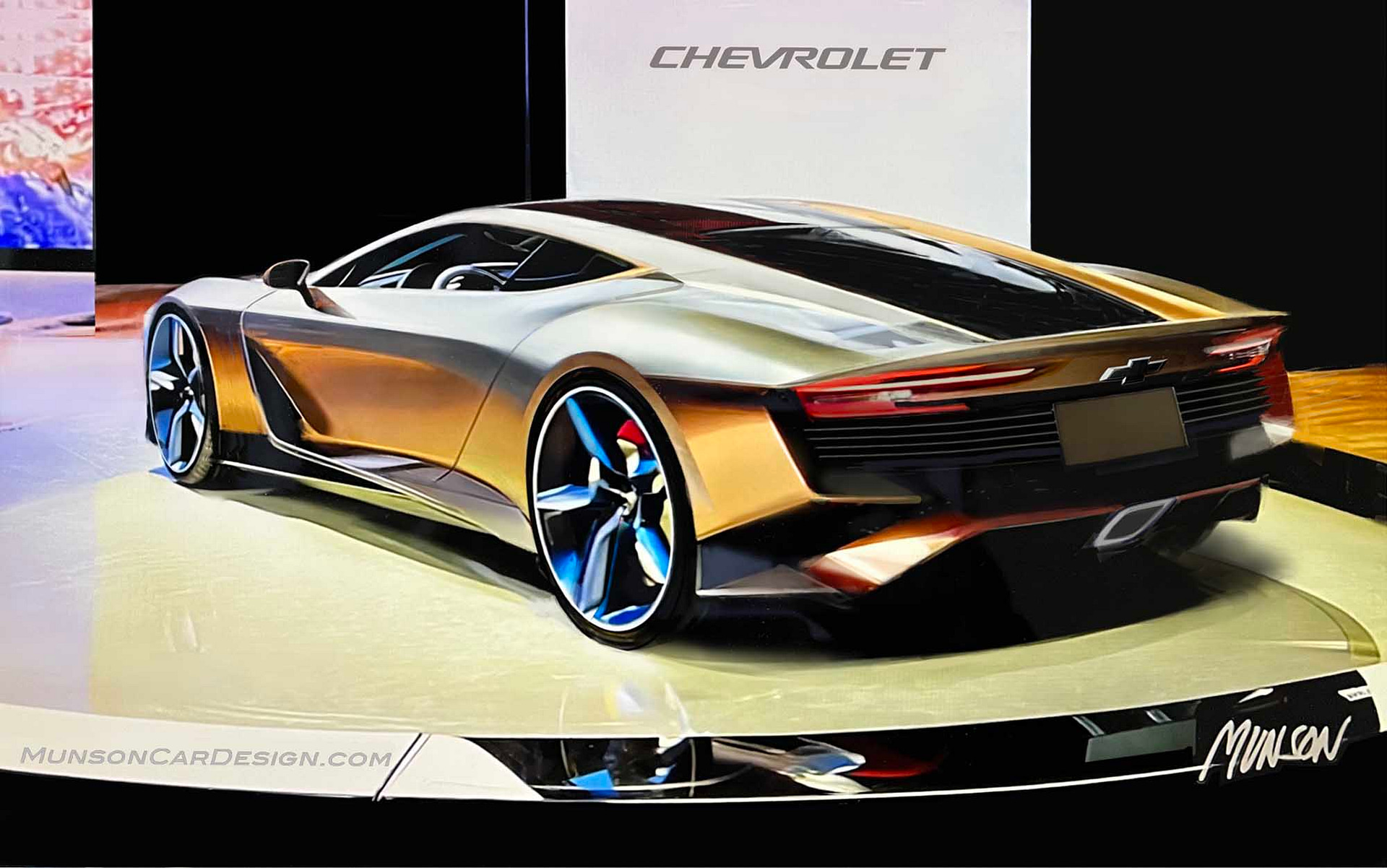 Camaro electric concept car rear 3/4 using Adobe Photoshop, Vizcom.ai, Sora AI video generator and Runway ML AI video generator