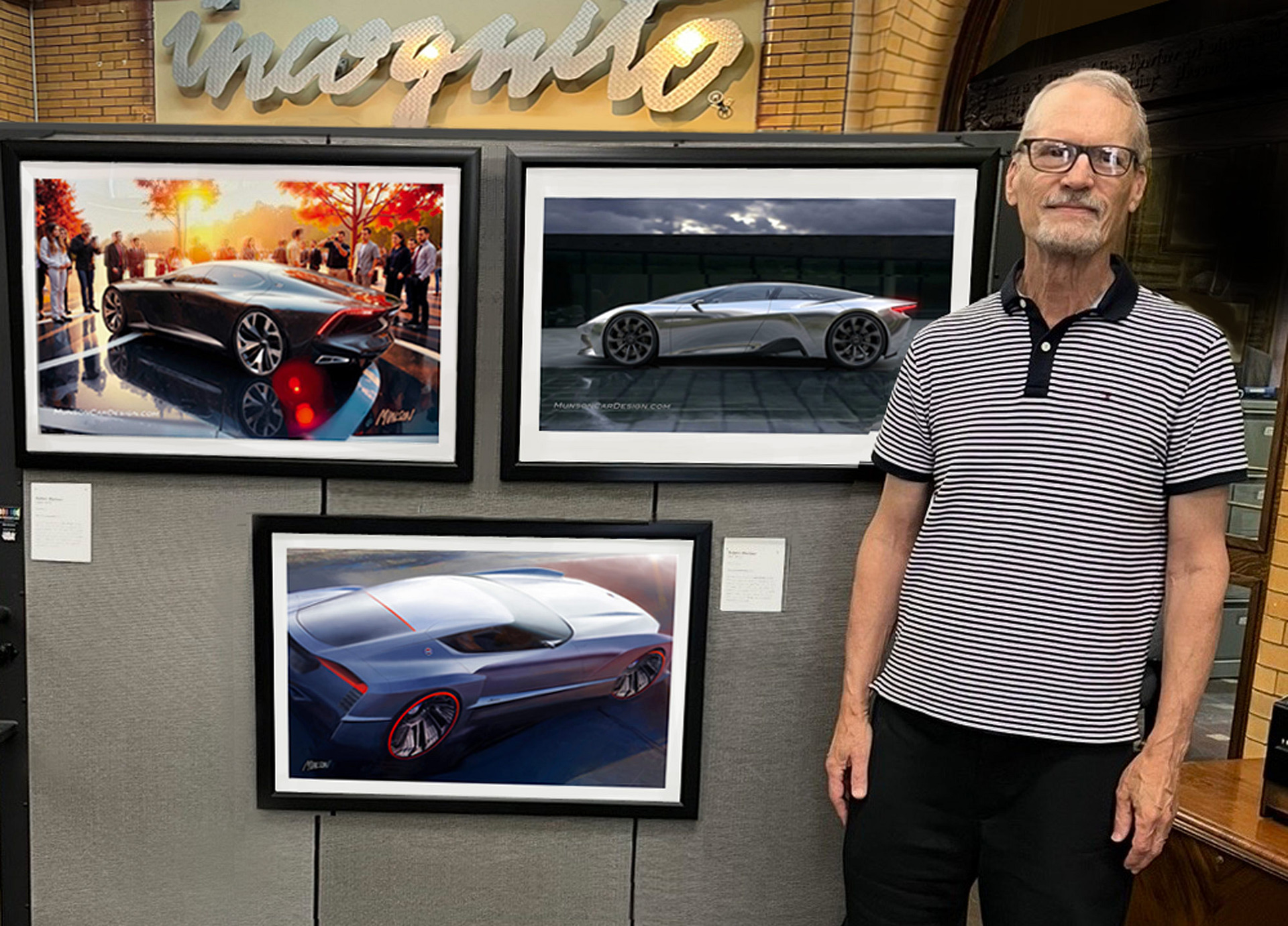 Bob Munson at Royal Oak with his 3 sketches